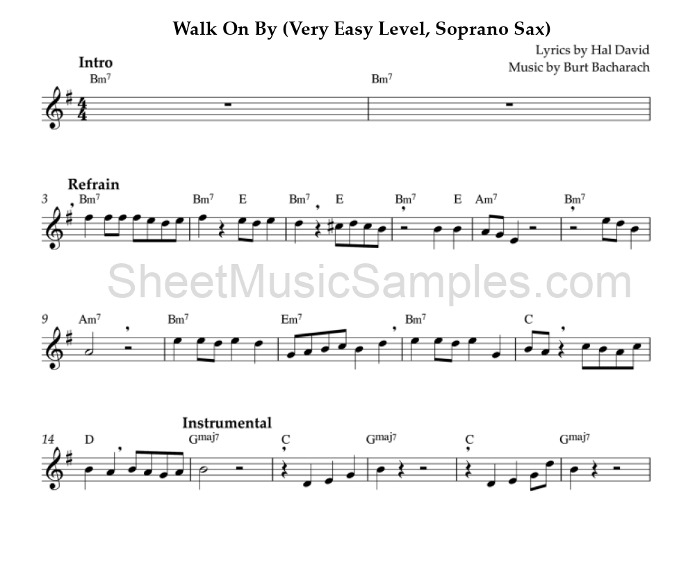 Walk On By (Very Easy Level, Soprano Sax)