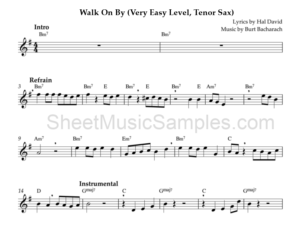 Walk On By (Very Easy Level, Tenor Sax)