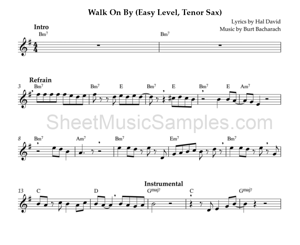 Walk On By (Easy Level, Tenor Sax)