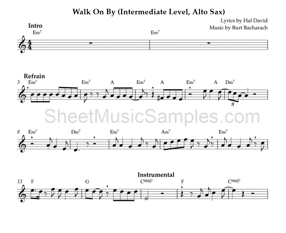 Walk On By (Intermediate Level, Alto Sax)