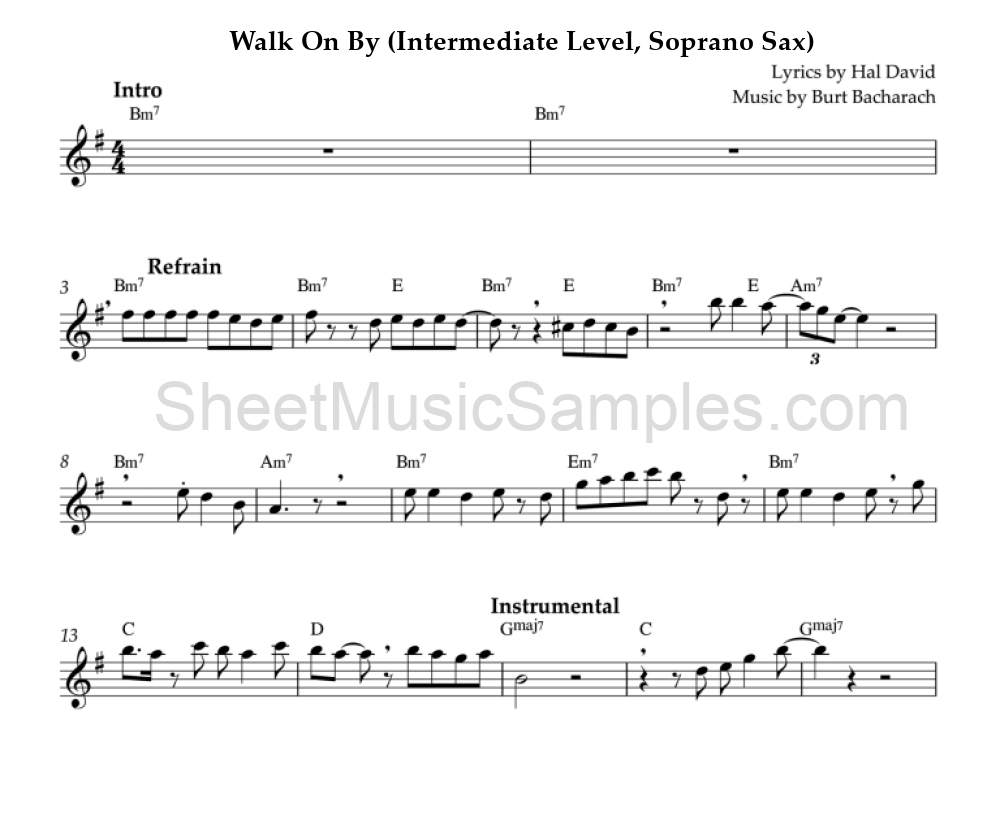 Walk On By (Intermediate Level, Soprano Sax)