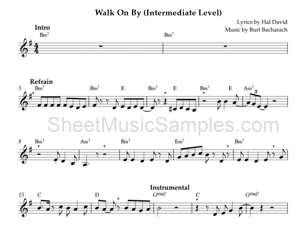 Walk On By (Intermediate Level)