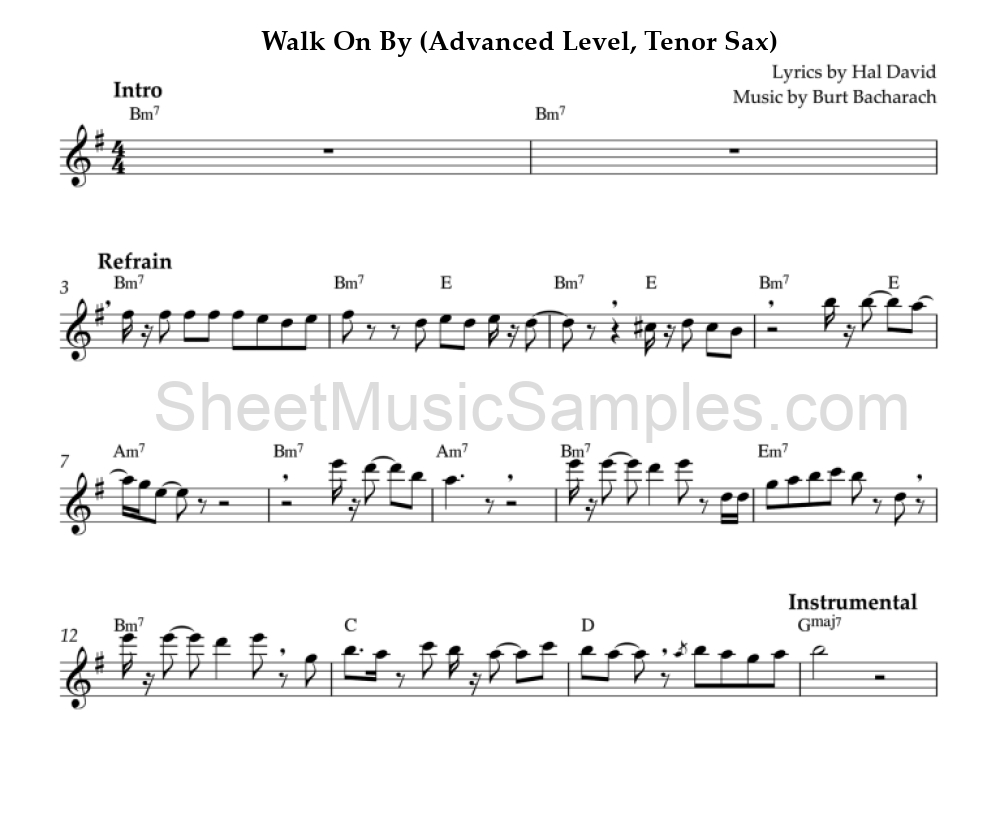 Walk On By (Advanced Level, Tenor Sax)