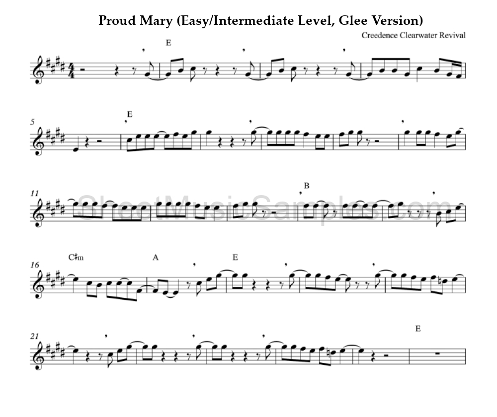 Proud Mary (Easy/Intermediate Level, Glee Version)