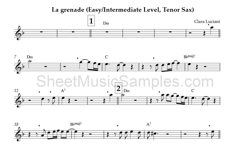 La grenade (Easy/Intermediate Level, Tenor Sax)