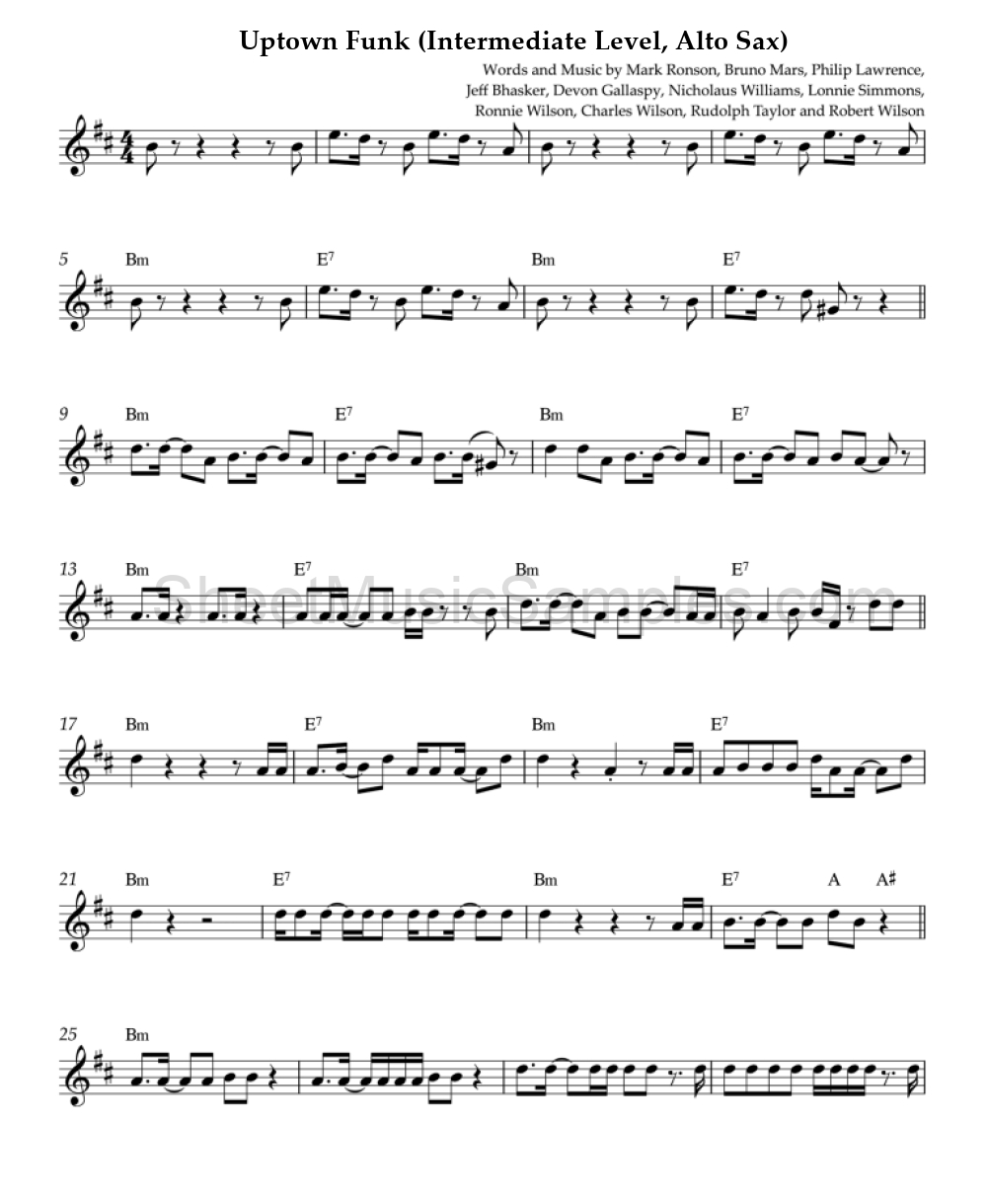 Uptown Funk (Intermediate Level, Alto Sax)