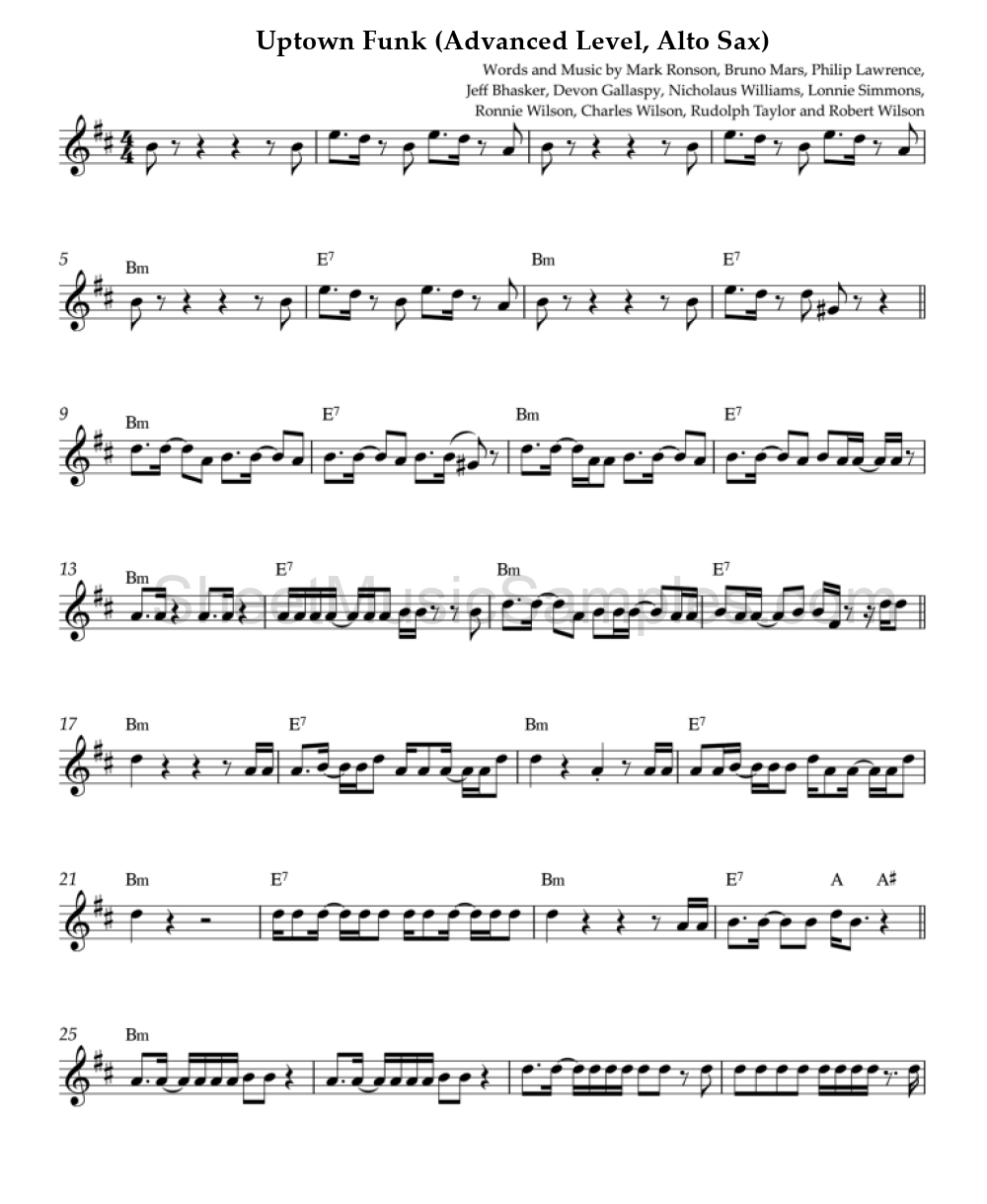 Uptown Funk (Advanced Level, Alto Sax)