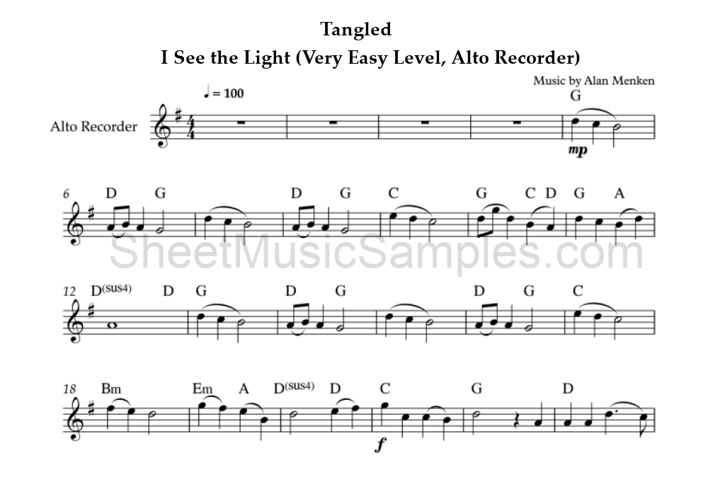 Tangled - I See the Light (Very Easy Level, Alto Recorder)