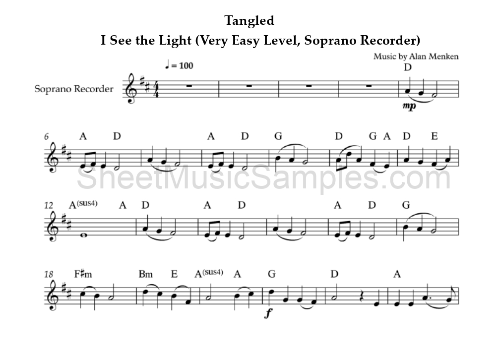 Tangled - I See the Light (Very Easy Level, Soprano Recorder)