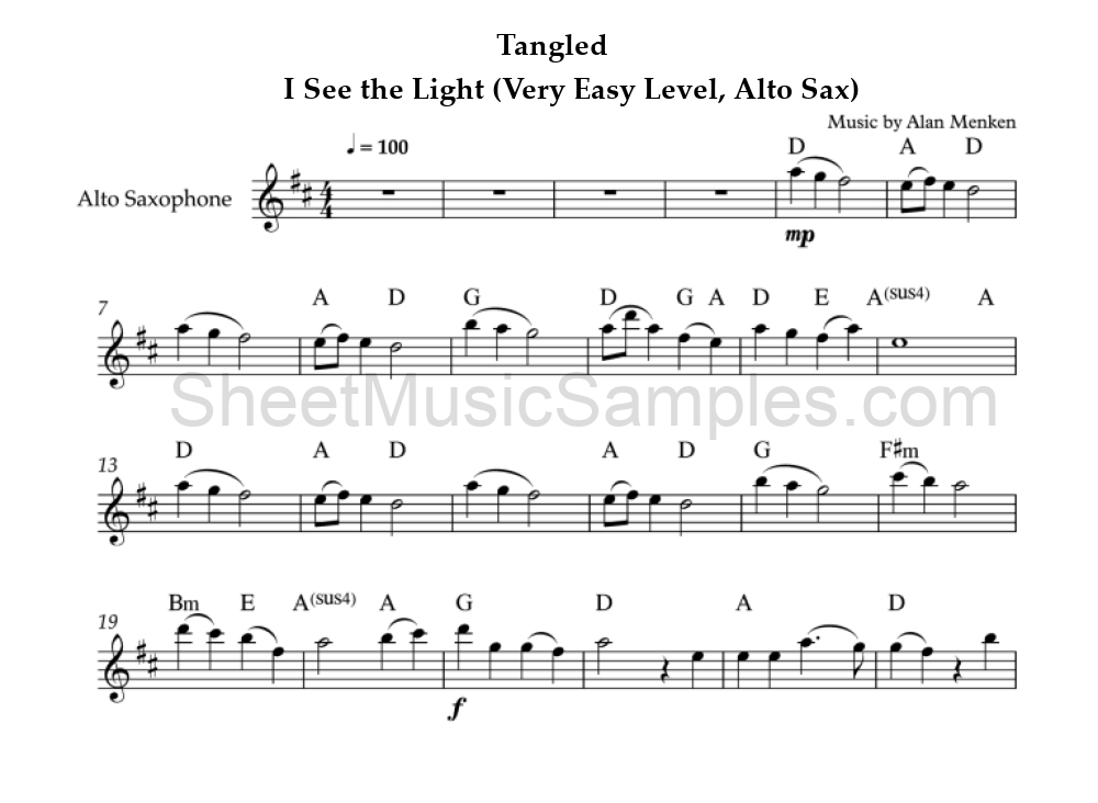 Tangled - I See the Light (Very Easy Level, Alto Sax)