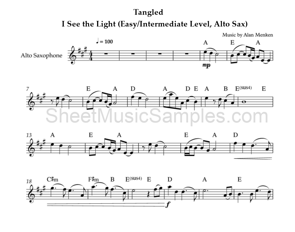 Tangled - I See the Light (Easy/Intermediate Level, Alto Sax)