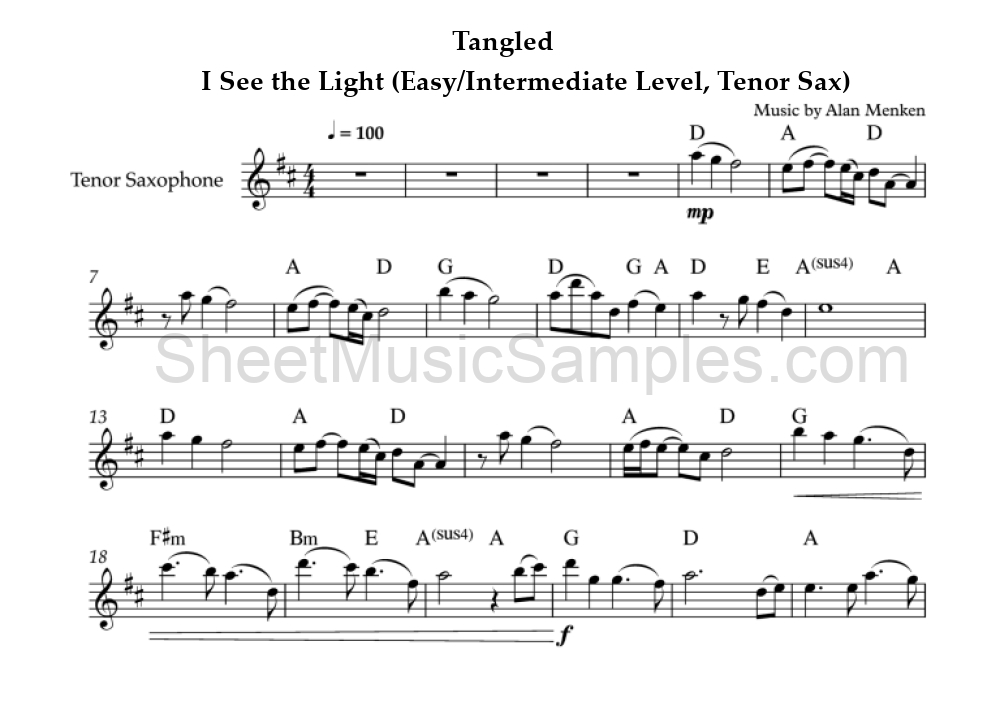 Tangled - I See the Light (Easy/Intermediate Level, Tenor Sax)