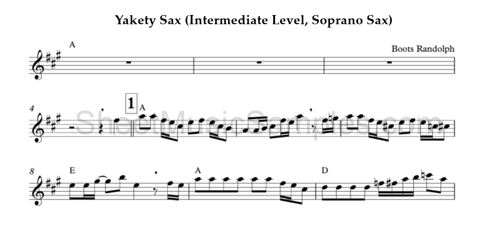 Yakety Sax (Intermediate Level, Soprano Sax)