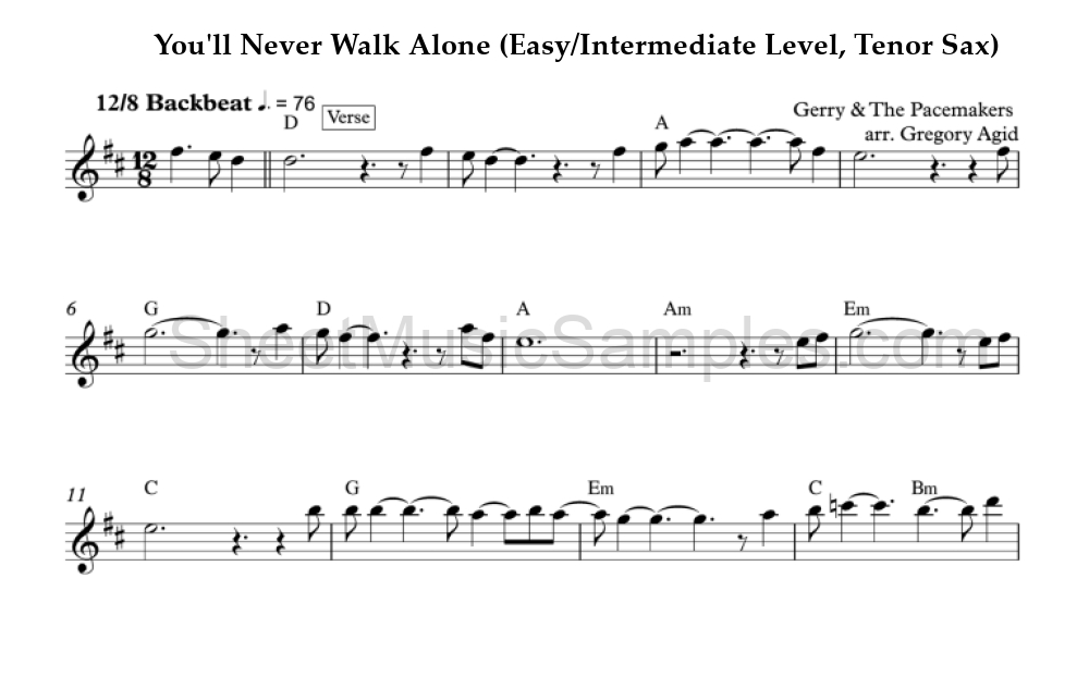 You'll Never Walk Alone (Easy/Intermediate Level, Tenor Sax)