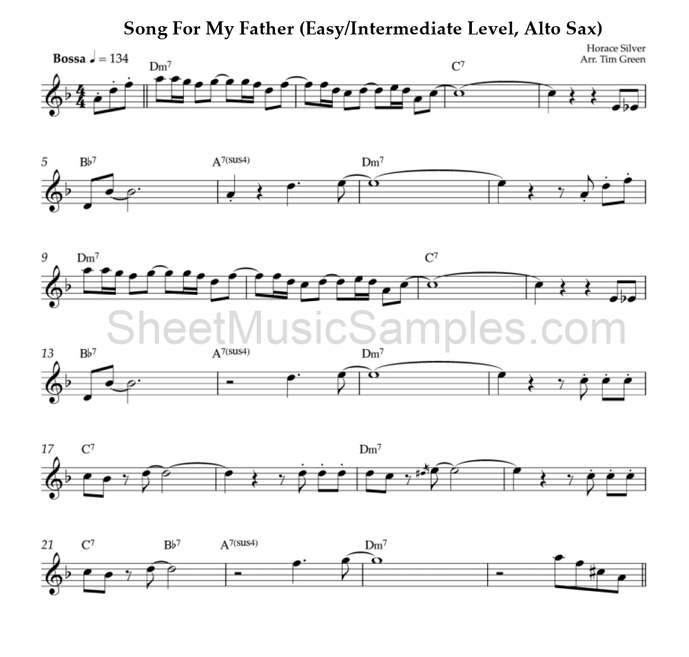 Song For My Father (Easy/Intermediate Level, Alto Sax)