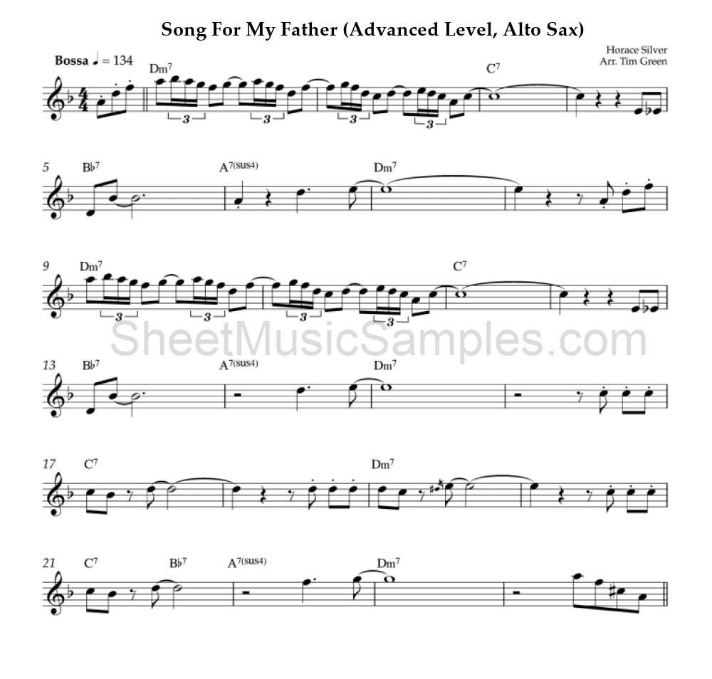 Song For My Father (Advanced Level, Alto Sax)