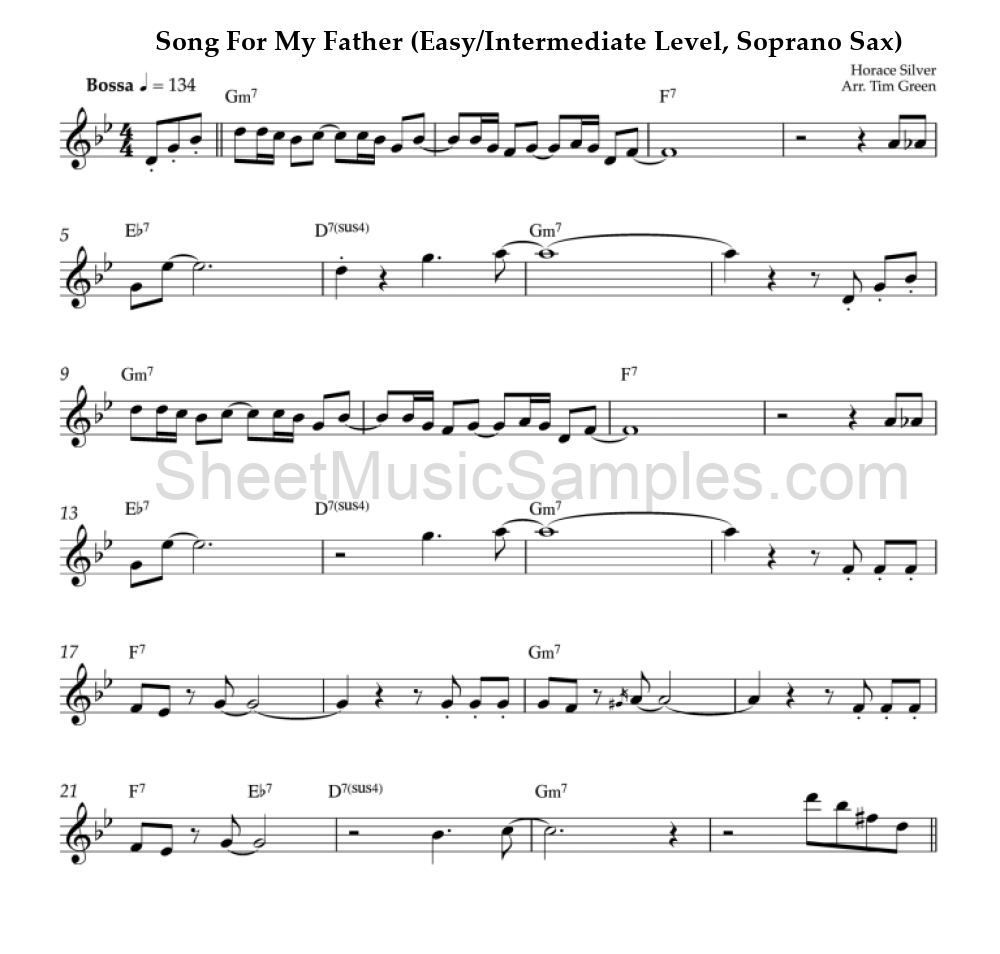 Song For My Father (Easy/Intermediate Level, Soprano Sax)