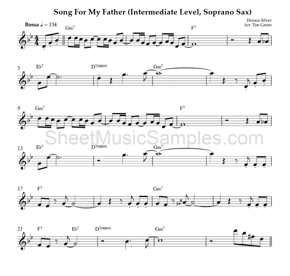 Song For My Father (Intermediate Level, Soprano Sax)