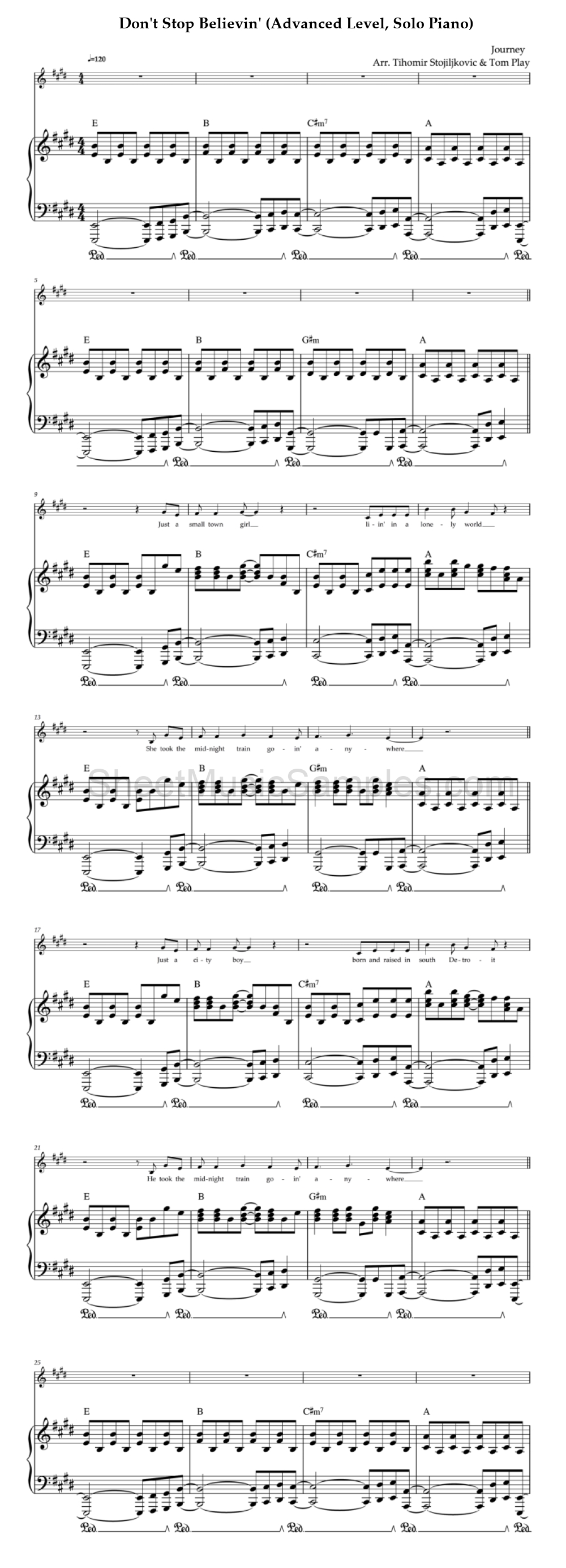 Don't Stop Believin' (Advanced Level, Solo Piano)