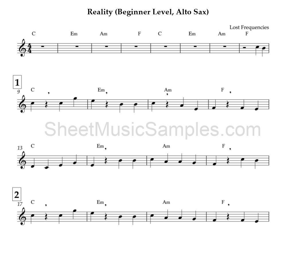 Reality (Beginner Level, Alto Sax)