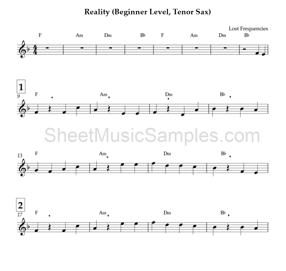 Reality (Beginner Level, Tenor Sax)