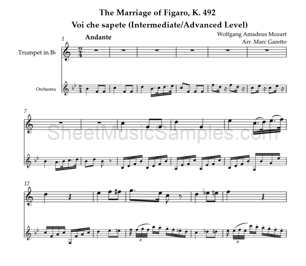 The Marriage of Figaro, K. 492 - Voi che sapete (Intermediate/Advanced Level)