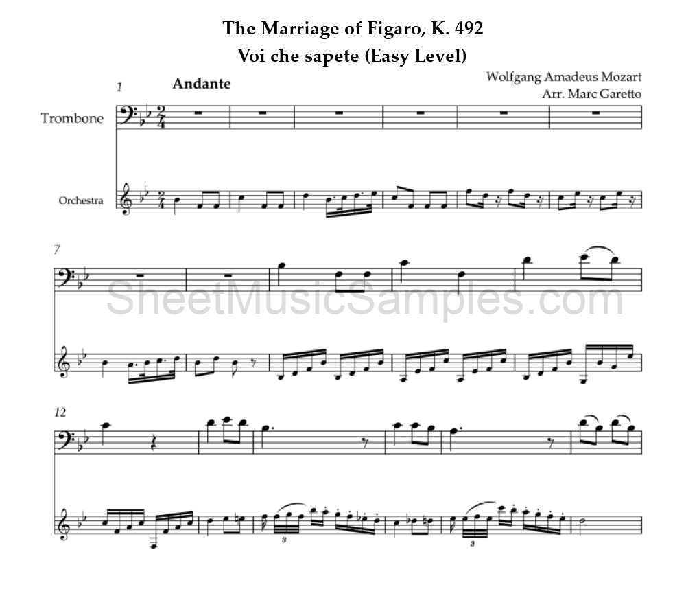 The Marriage of Figaro, K. 492 - Voi che sapete (Easy Level)