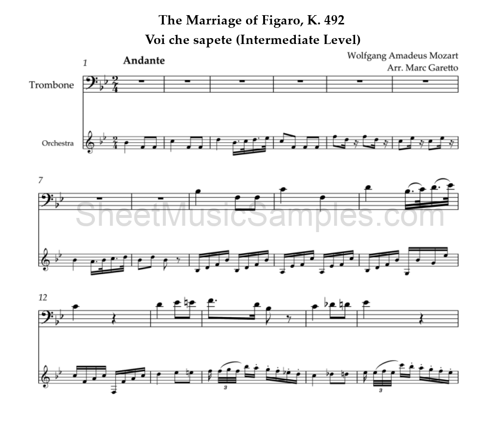 The Marriage of Figaro, K. 492 - Voi che sapete (Intermediate Level)