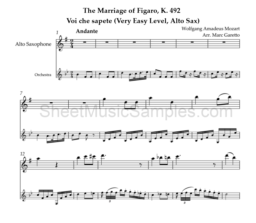 The Marriage of Figaro, K. 492 - Voi che sapete (Very Easy Level, Alto Sax)