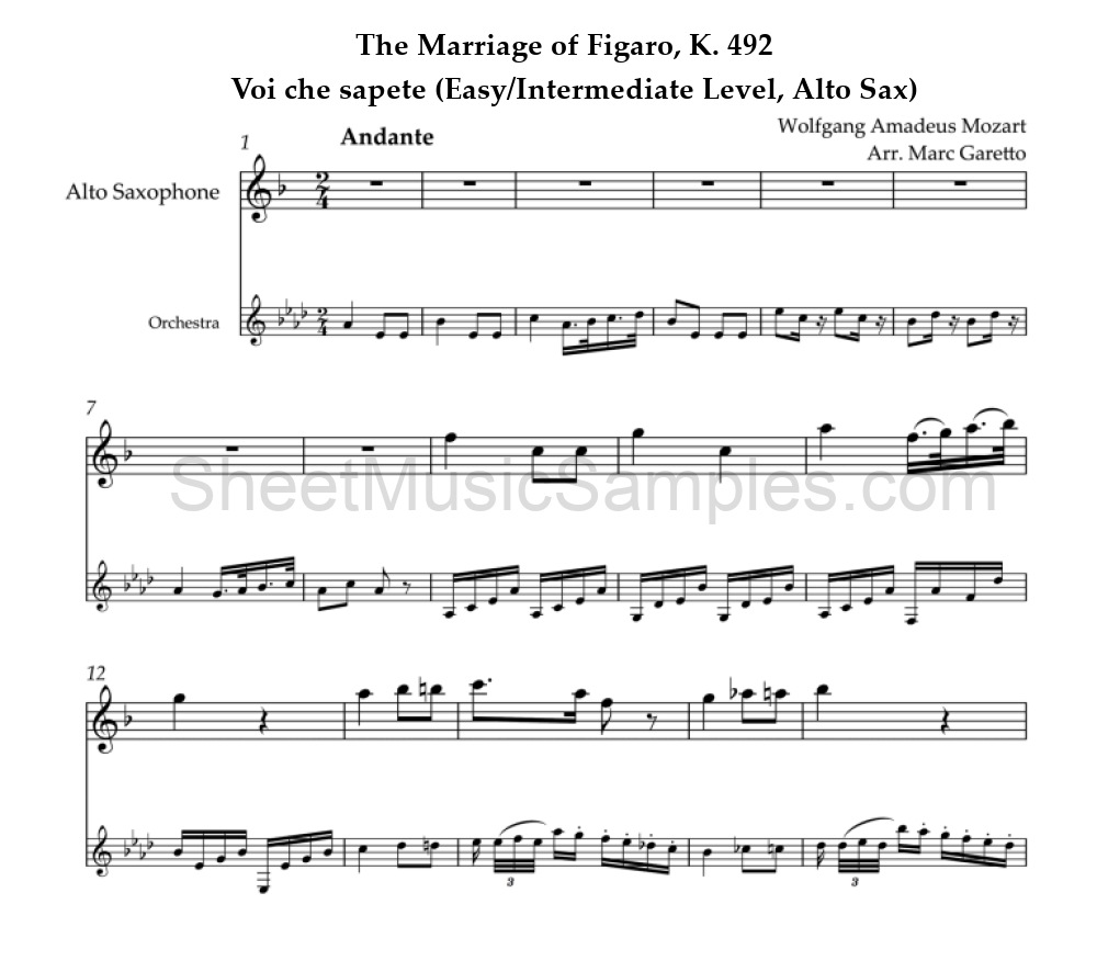 The Marriage of Figaro, K. 492 - Voi che sapete (Easy/Intermediate Level, Alto Sax)