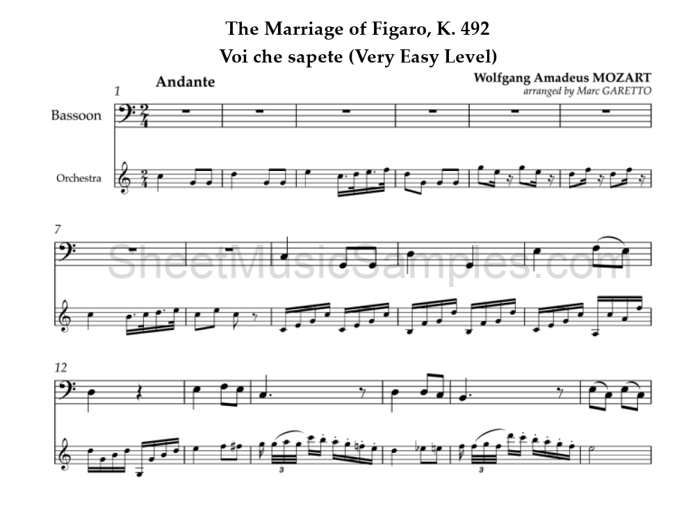 The Marriage of Figaro, K. 492 - Voi che sapete (Very Easy Level)