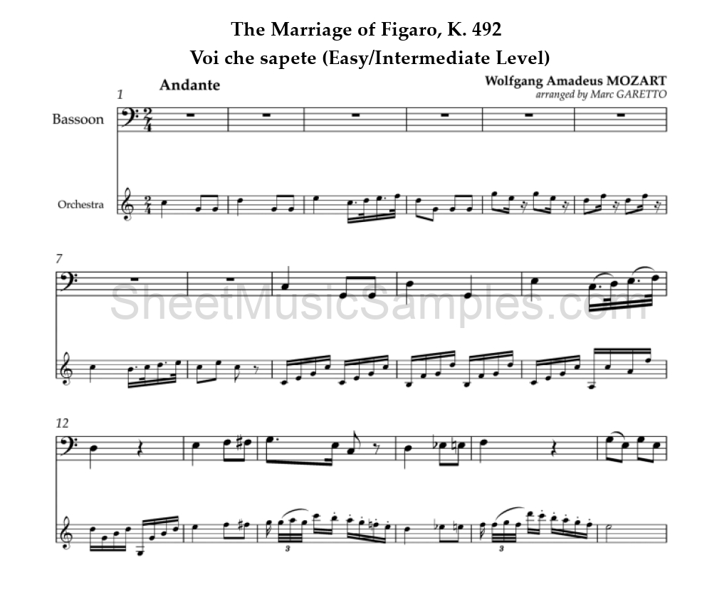 The Marriage of Figaro, K. 492 - Voi che sapete (Easy/Intermediate Level)