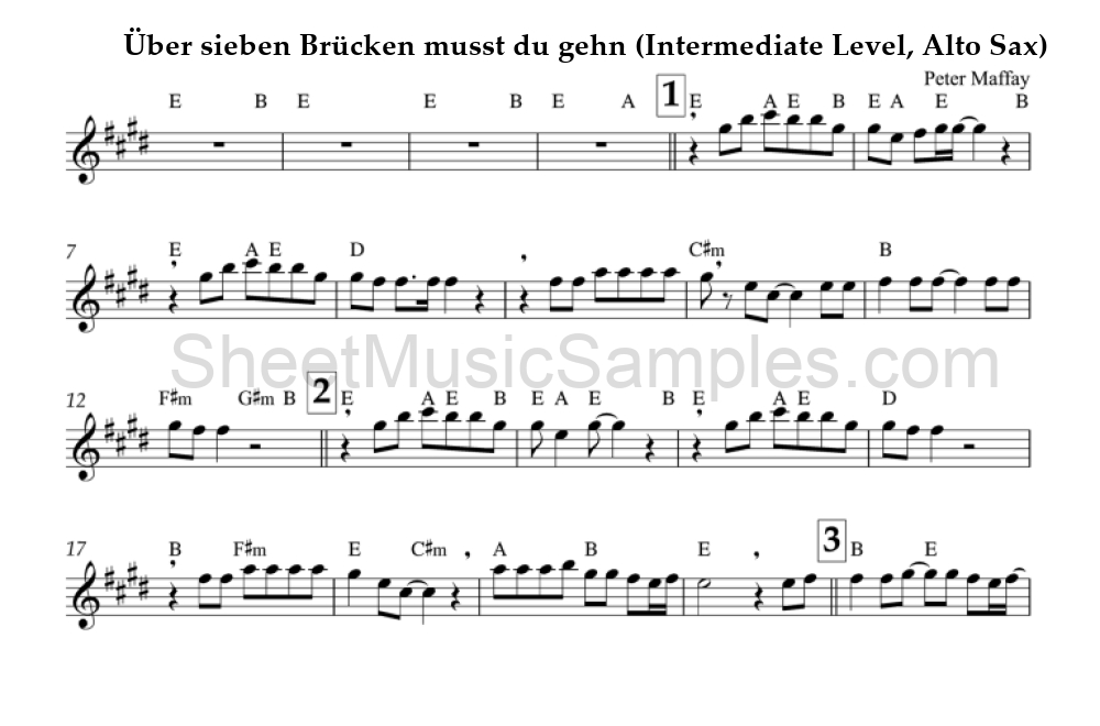 Über sieben Brücken musst du gehn (Intermediate Level, Alto Sax)