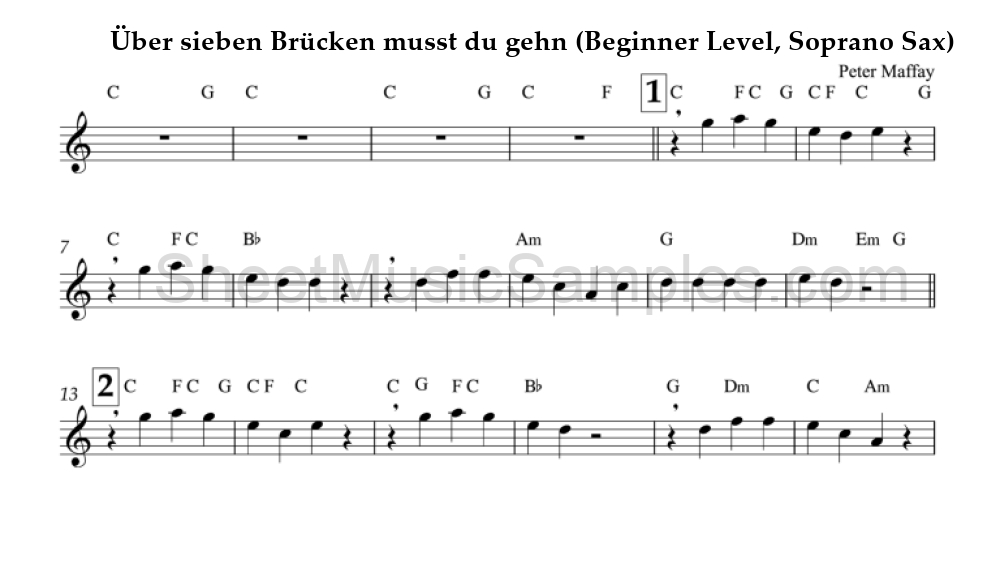 Über sieben Brücken musst du gehn (Beginner Level, Soprano Sax)