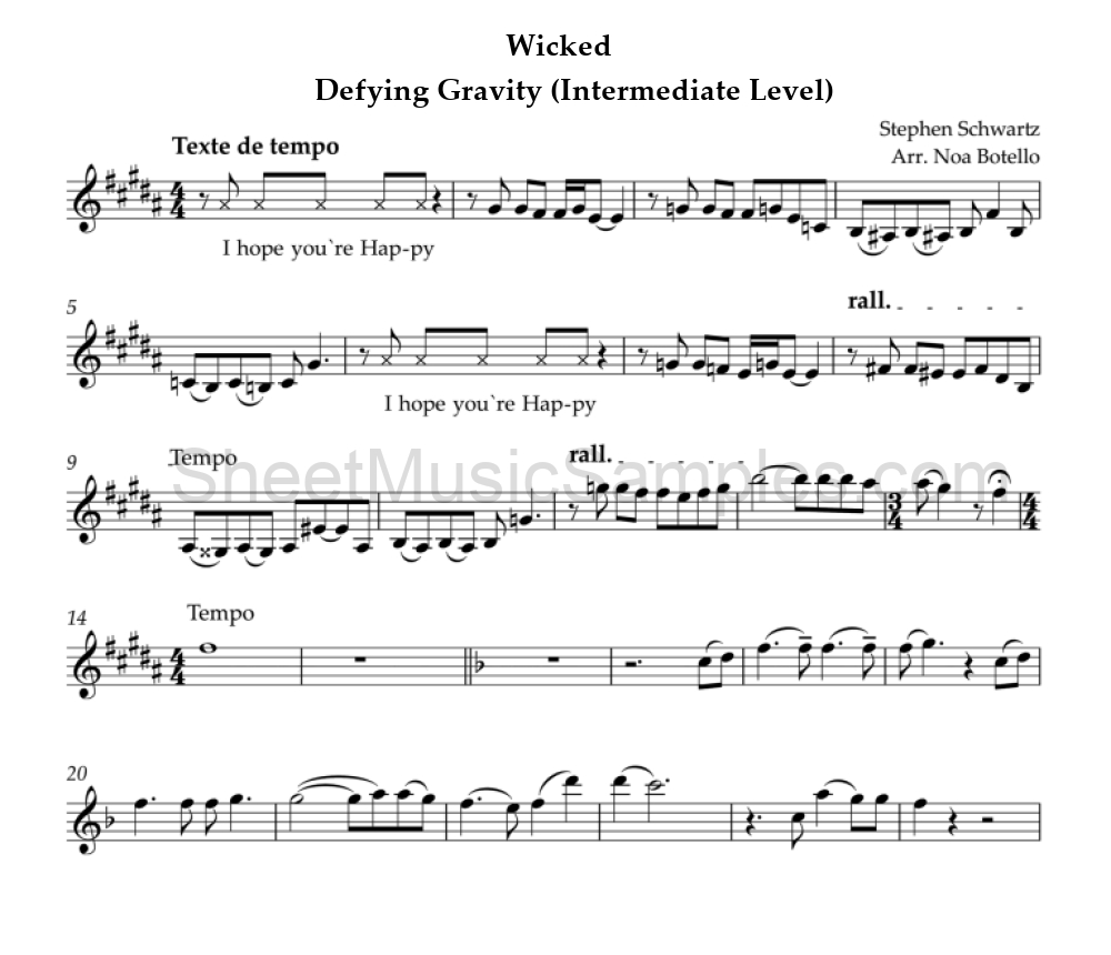 Wicked - Defying Gravity (Intermediate Level)