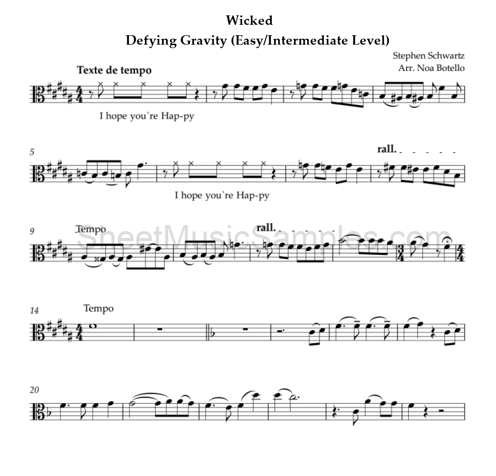 Wicked - Defying Gravity (Easy/Intermediate Level)