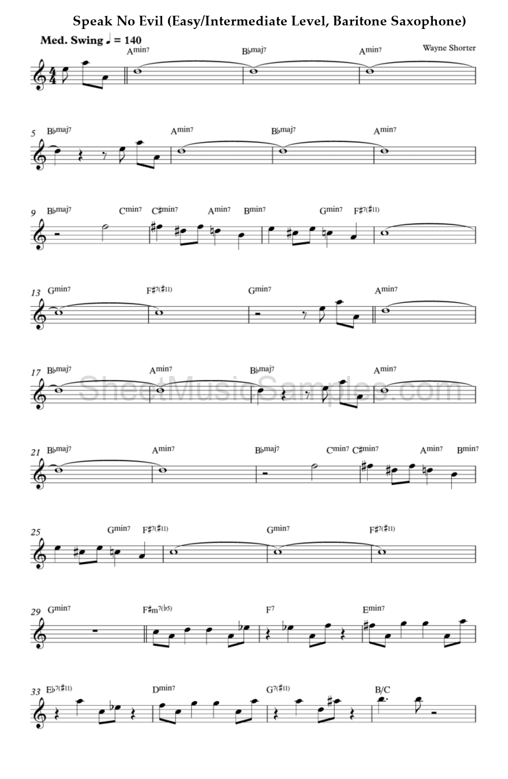 Speak No Evil (Easy/Intermediate Level, Baritone Saxophone)