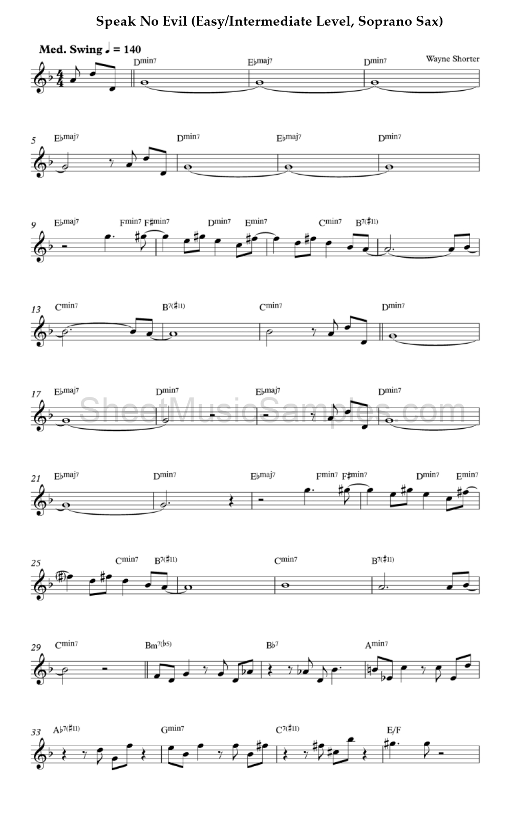 Speak No Evil (Easy/Intermediate Level, Soprano Sax)