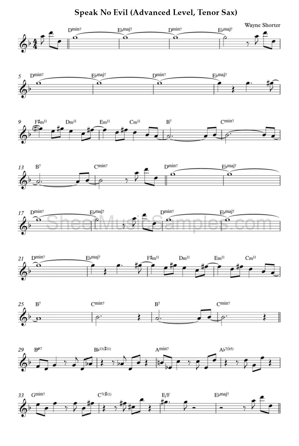 Speak No Evil (Advanced Level, Tenor Sax)