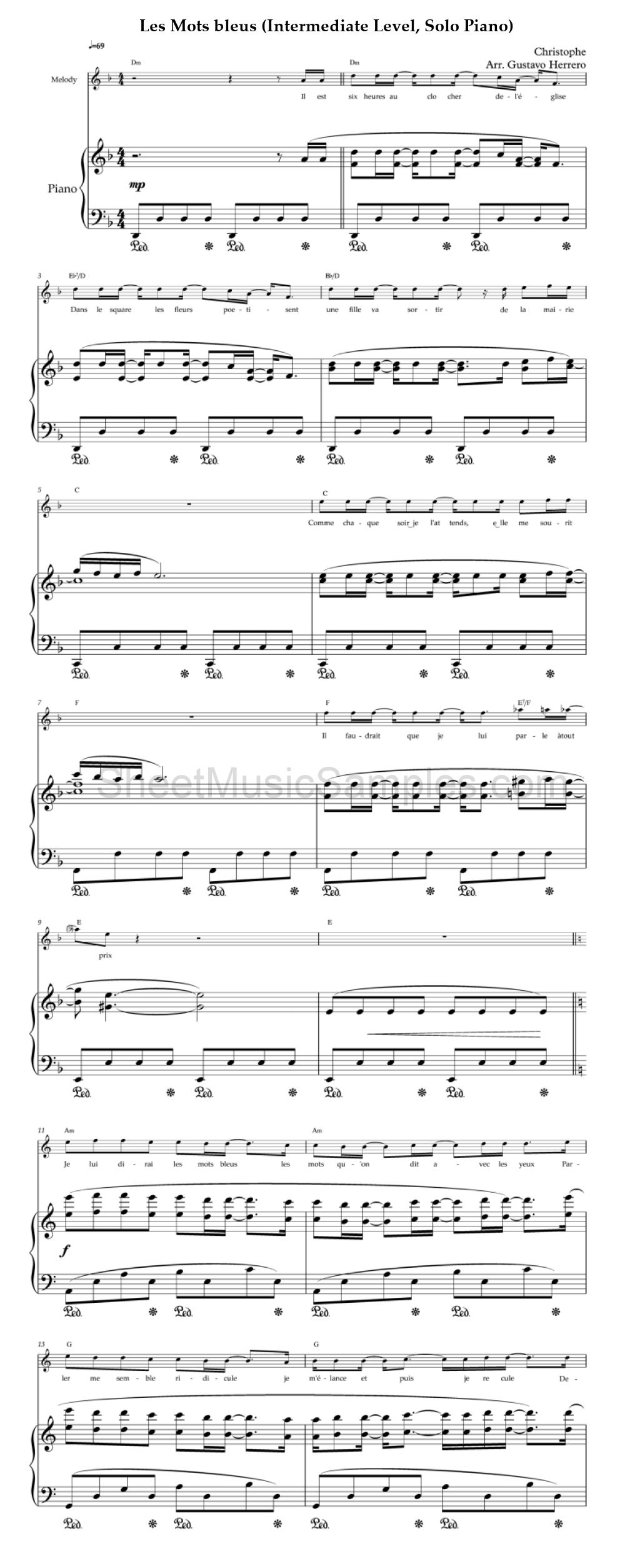 Les Mots bleus (Intermediate Level, Solo Piano)