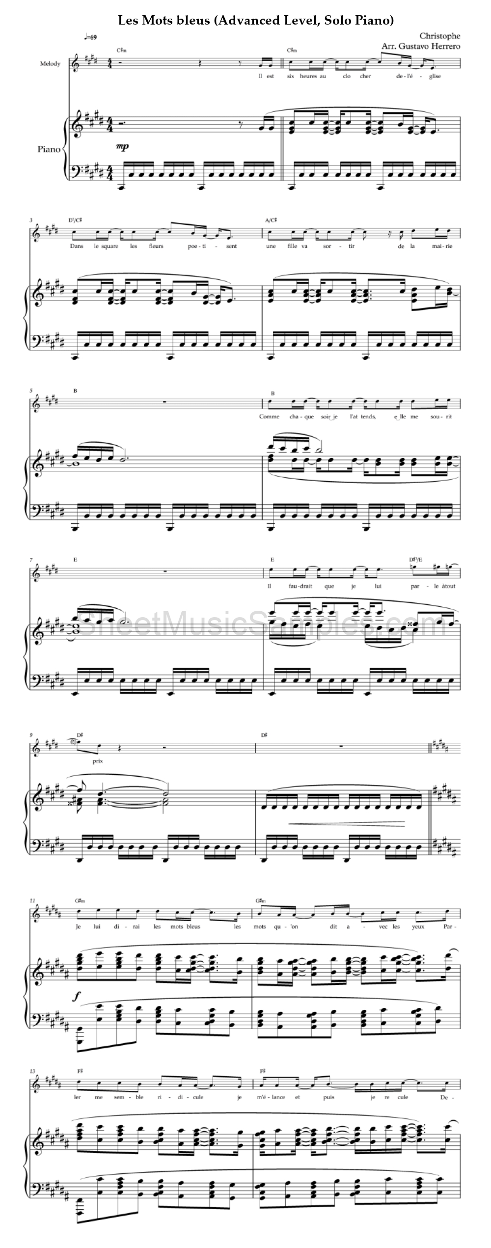 Les Mots bleus (Advanced Level, Solo Piano)