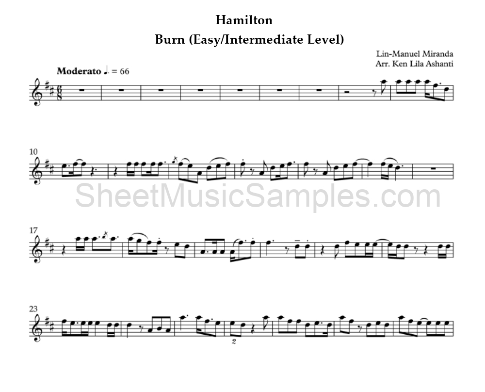 Hamilton - Burn (Easy/Intermediate Level)