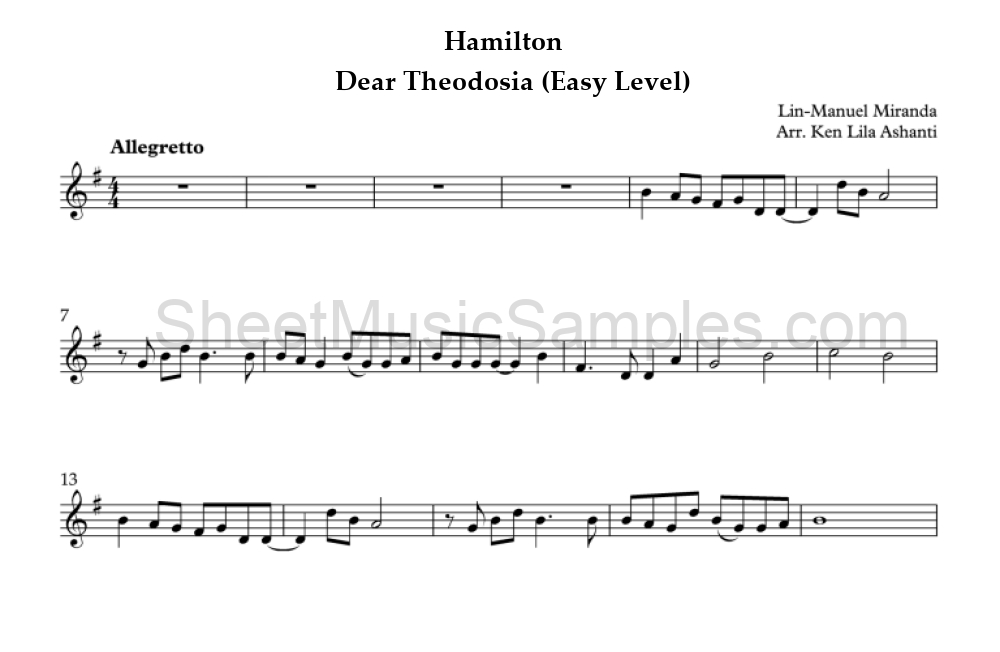 Hamilton - Dear Theodosia (Easy Level)