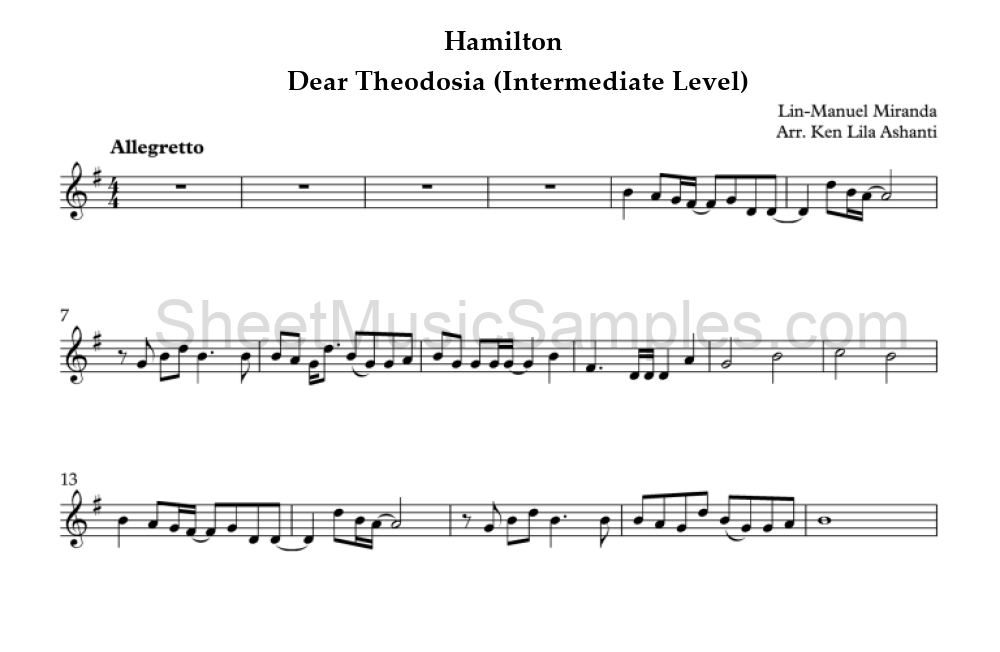 Hamilton - Dear Theodosia (Intermediate Level)