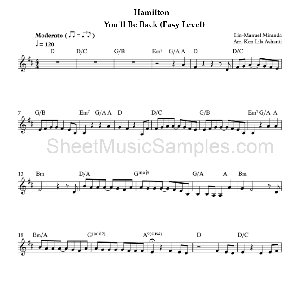 Hamilton - You'll Be Back (Easy Level)