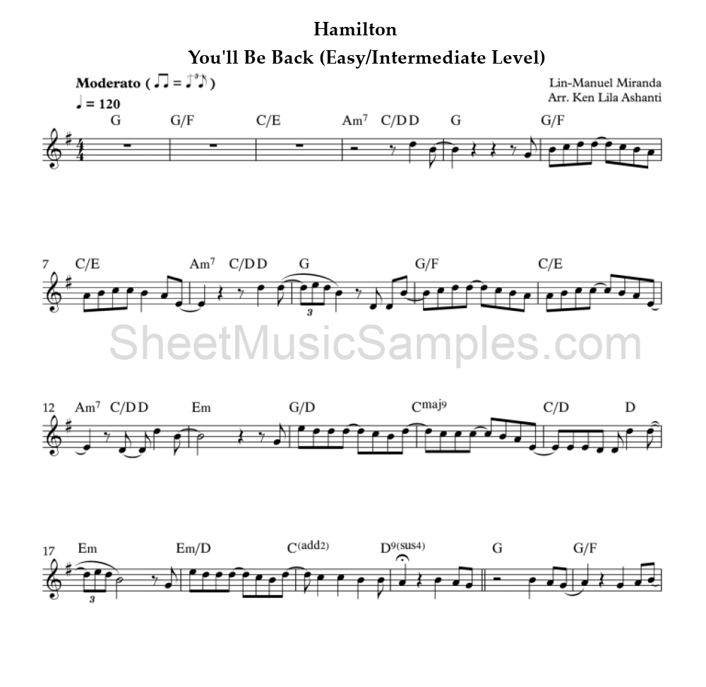 Hamilton - You'll Be Back (Easy/Intermediate Level)