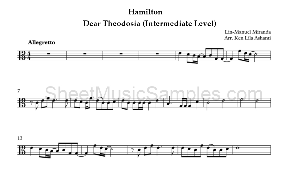 Hamilton - Dear Theodosia (Intermediate Level)