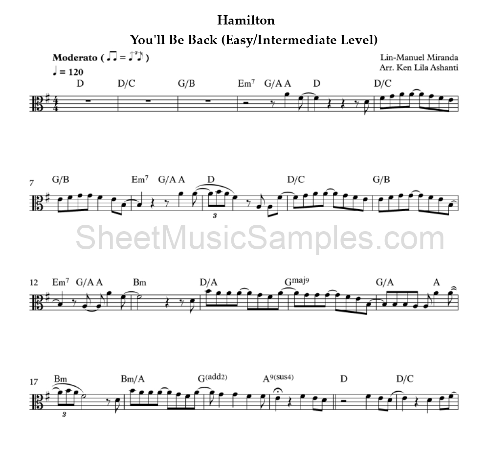 Hamilton - You'll Be Back (Easy/Intermediate Level)