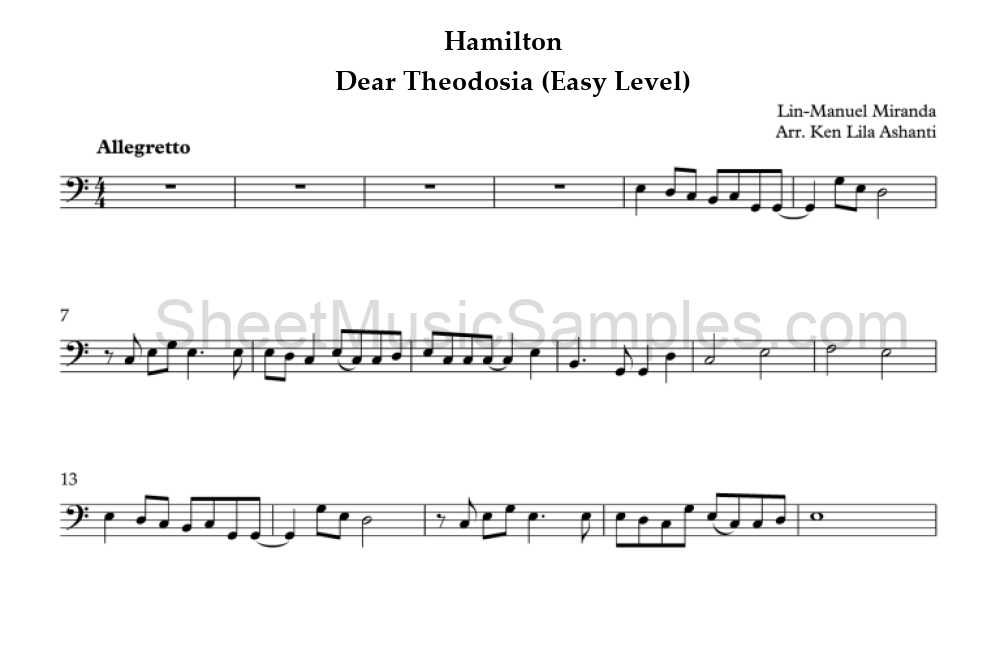 Hamilton - Dear Theodosia (Easy Level)