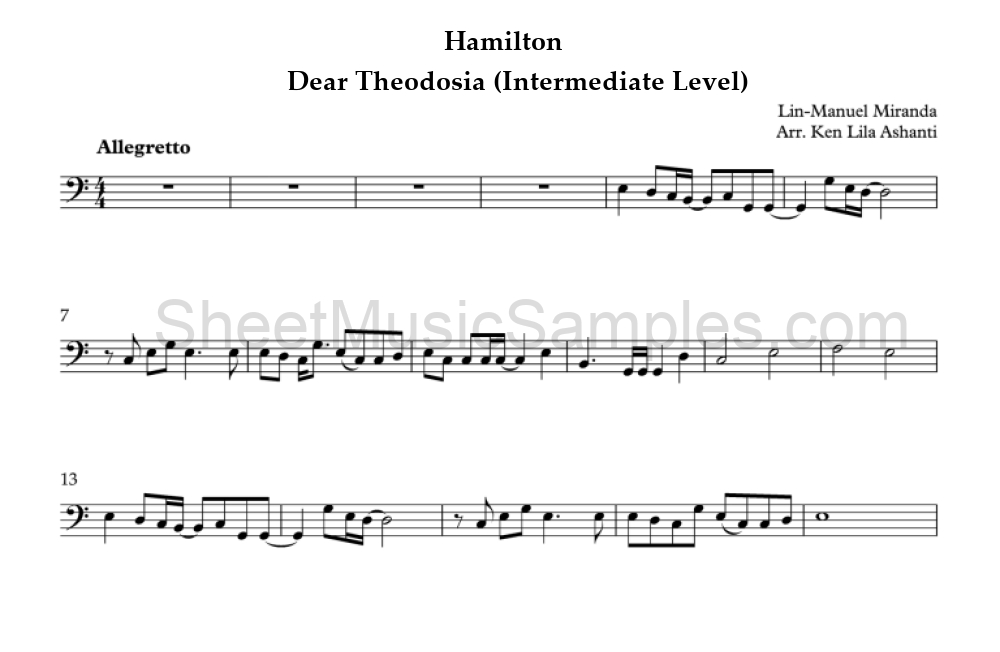 Hamilton - Dear Theodosia (Intermediate Level)